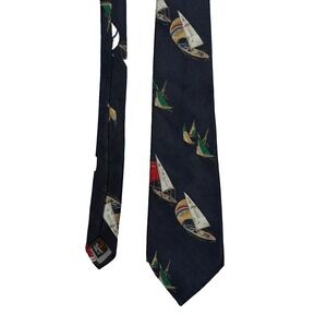 Robert Talbott "Boats 89" Heritage Necktie Navy Sailboats Hand Sewn Made In USA